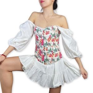 Vintage Retro Floral Boned Corset Top Fit M-L